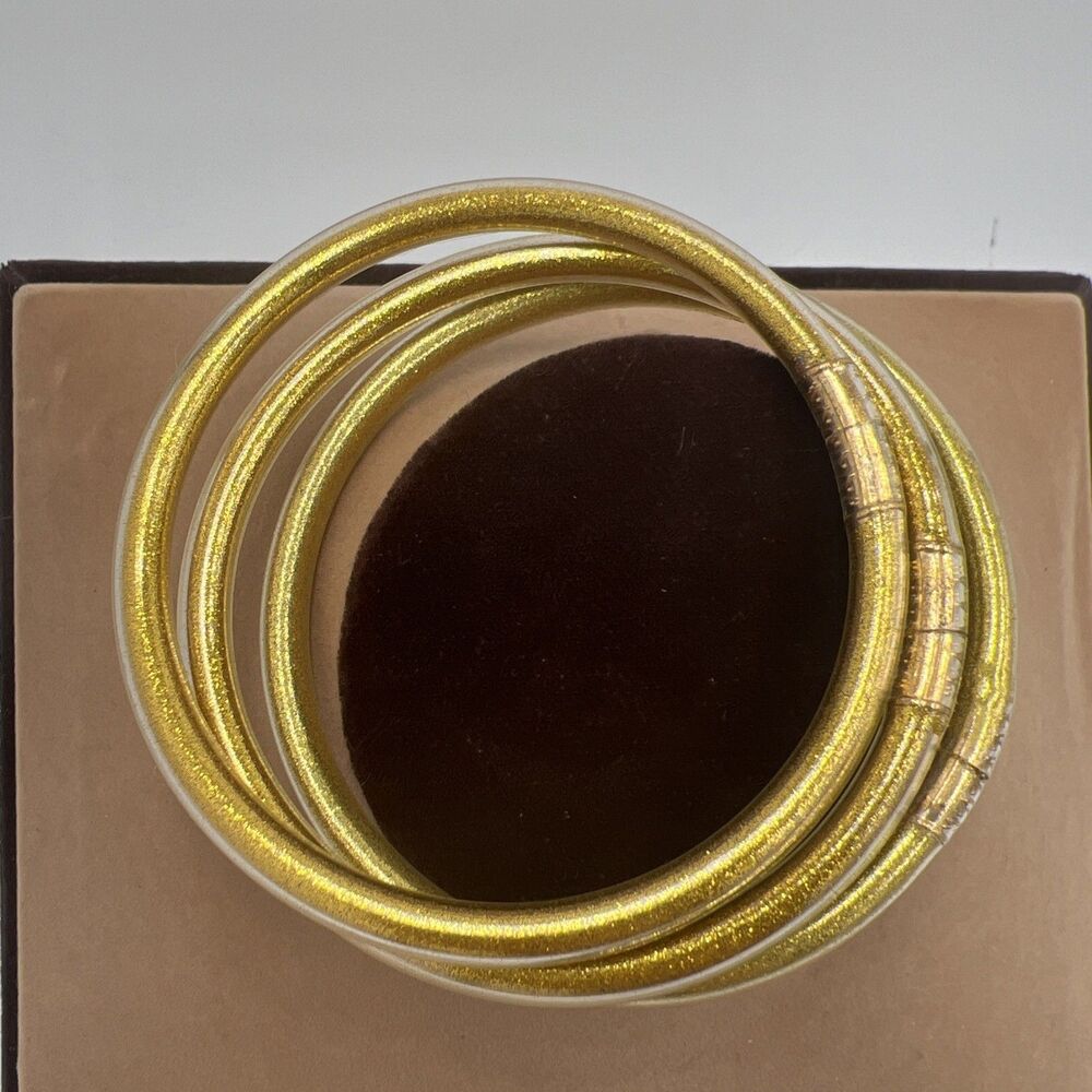 Buddha Girl Bangles Stack Gold Glitter Bracelets 3 Jelly Size 8.5 Extra Large